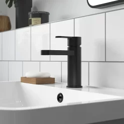 Toreno Round Black Mono Basin Mixer With Push Button Waste