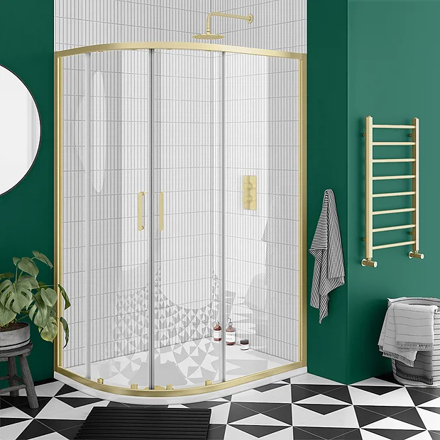 Toreno Brushed Brass 1200 X 900mm Offset Quadrant Shower Enclosure Without Tray 4 Toreno Brushed Brass 1200 X 900mm Offset Quadrant Shower Enclosure Without Tray - Image 2