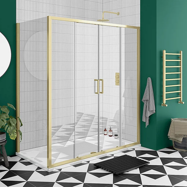 Toreno Brushed Brass 1700 X 900mm Double Sliding Door Shower Enclosure Without Tray 4 Toreno Brushed Brass 1700 X 900mm Double Sliding Door Shower Enclosure Without Tray - Image 2