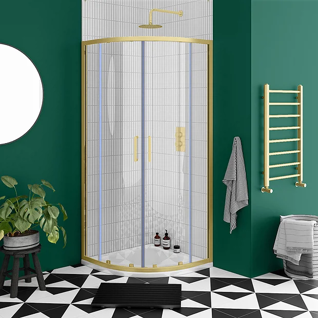 Toreno Brushed Brass 800 X 800mm Quadrant Shower Enclosure Without Tray 4 Toreno Brushed Brass 800 X 800mm Quadrant Shower Enclosure Without Tray - Image 2