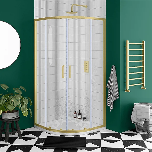 Toreno Brushed Brass 900 X 900mm Quadrant Shower Enclosure Without Tray 3 Toreno Brushed Brass 900 X 900mm Quadrant Shower Enclosure Without Tray - Image 2