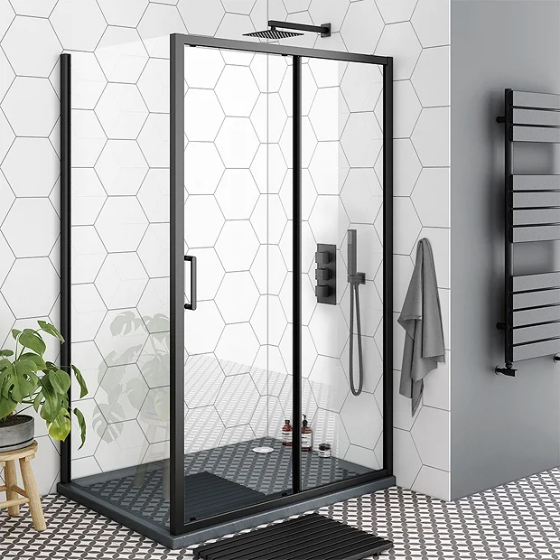 Toreno Matt Black 1000 X 900mm Sliding Door Shower Enclosure + Slate Effect Tray 4 Toreno Matt Black 1000 X 900mm Sliding Door Shower Enclosure + Slate Effect Tray - Image 2