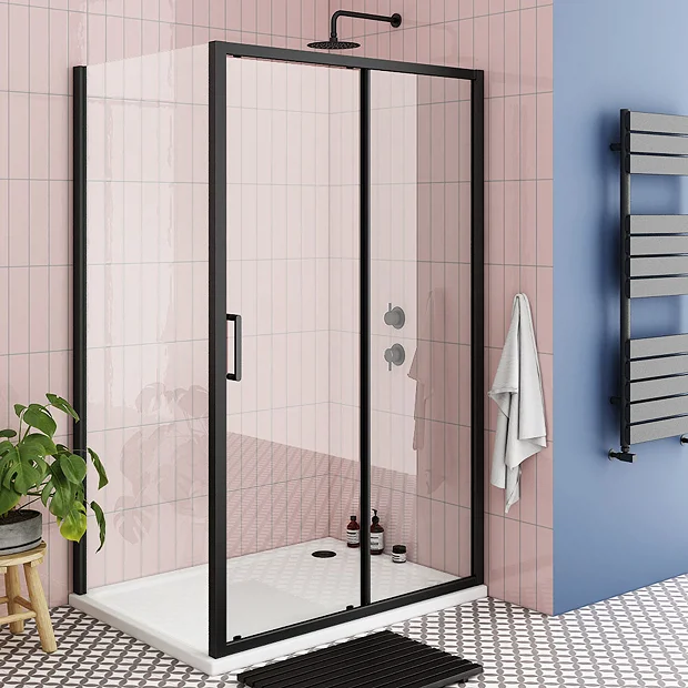 Toreno Matt Black 1200 X 900mm Sliding Door Shower Enclosure + Pearlstone Tray 4 Toreno Matt Black 1200 X 900mm Sliding Door Shower Enclosure + Pearlstone Tray - Image 2