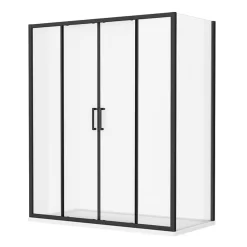 Toreno Matt Black 1400 X 700mm Double Sliding Door Shower Enclosure + Pearlstone Tray