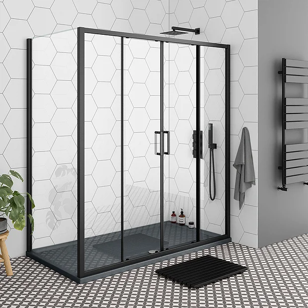 Toreno Matt Black 1400 X 800mm Double Sliding Door Shower Enclosure + Slate Effect Tray 4 Toreno Matt Black 1400 X 800mm Double Sliding Door Shower Enclosure + Slate Effect Tray - Image 2