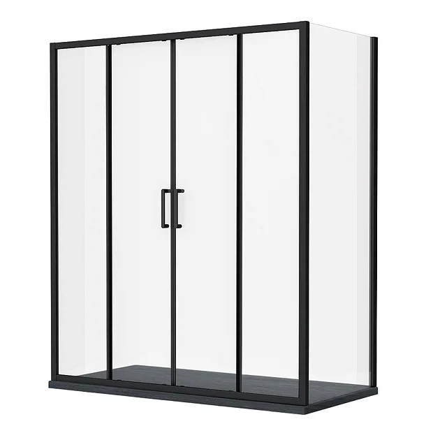 Toreno Matt Black 1400 X 800mm Double Sliding Door Shower Enclosure + Slate Effect Tray 5 Toreno Matt Black 1400 X 800mm Double Sliding Door Shower Enclosure + Slate Effect Tray - Image 3