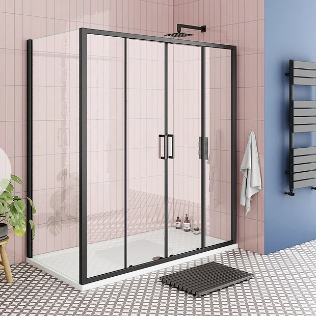 Toreno Matt Black 1700 X 800mm Double Sliding Door Shower Enclosure + Pearlstone Tray 4 Toreno Matt Black 1700 X 800mm Double Sliding Door Shower Enclosure + Pearlstone Tray - Image 2