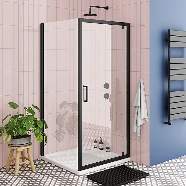 Toreno Matt Black 760 X 760mm Pivot Door Shower Enclosure + Pearlstone Tray 4 Toreno Matt Black 760 X 760mm Pivot Door Shower Enclosure + Pearlstone Tray - Image 2