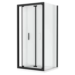 Toreno Matt Black 700 X 700mm Bi-Fold Door Shower Enclosure + Pearlstone Tray