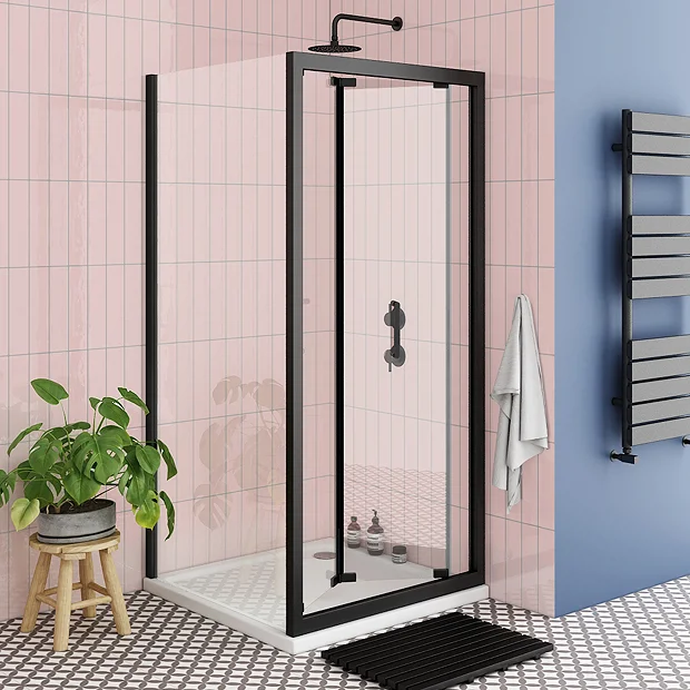 Toreno Matt Black 700 X 700mm Bi-Fold Door Shower Enclosure + Pearlstone Tray 4 Toreno Matt Black 700 X 700mm Bi-Fold Door Shower Enclosure + Pearlstone Tray - Image 2