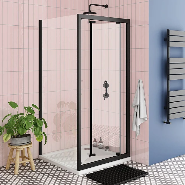 Toreno Matt Black 800 X 800mm Bi-Fold Door Shower Enclosure Without Tray 4 Toreno Matt Black 800 X 800mm Bi-Fold Door Shower Enclosure Without Tray - Image 2