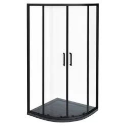 Toreno Matt Black 800 X 800mm Quadrant Shower Enclosure + Slate Effect Tray -Toreno Bathroom blk8qsesl d3 1