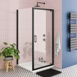 Toreno Matt Black 900 X 900mm Pivot Door Shower Enclosure + Pearlstone Tray 9 Toreno Matt Black 900 X 900mm Pivot Door Shower Enclosure + Pearlstone Tray -Toreno Bathroom blk9pde nl
