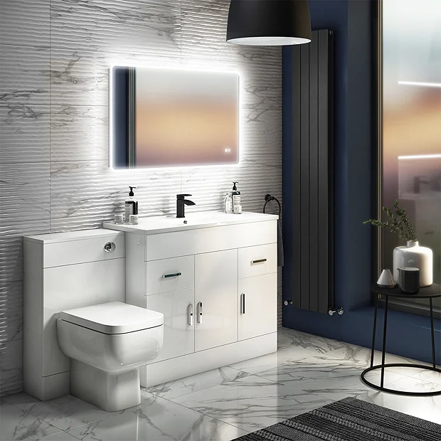 Toreno 1300mm Gloss White Vanity Unit Bathroom Suite - Depth 400/200mm 4 Toreno 1300mm Gloss White Vanity Unit Bathroom Suite - Depth 400/200mm - Image 2