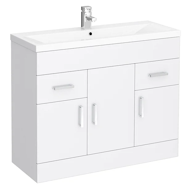 Toreno Basin Unit - 1000mm Modern High Gloss White With Mid Edged Basin 4 Toreno Basin Unit - 1000mm Modern High Gloss White With Mid Edged Basin - Image 2