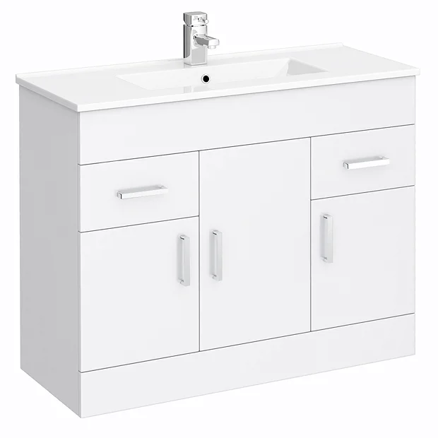 Toreno Vanity Sink With Cabinet - 1000mm Modern High Gloss White 3 Toreno Vanity Sink With Cabinet - 1000mm Modern High Gloss White - Image 2