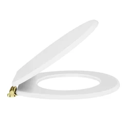 Toreno High Gloss White MDF Bottom Fixing Toilet Seat Brushed Brass Hinges -Toreno Bathroom msc020nbbd1