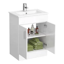 Toreno Vanity Sink With Cabinet - 600mm Modern High Gloss White -Toreno Bathroom mv600 n d1
