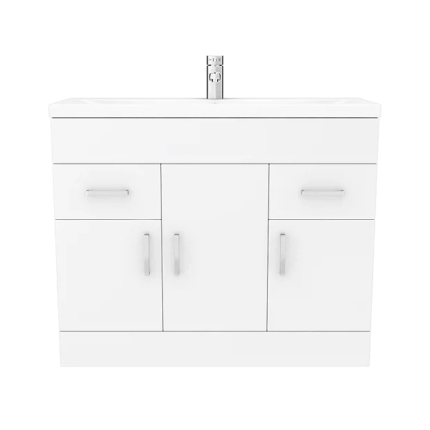 Toreno Basin Unit - 1000mm Modern High Gloss White With Mid Edged Basin 3 Toreno Basin Unit - 1000mm Modern High Gloss White With Mid Edged Basin