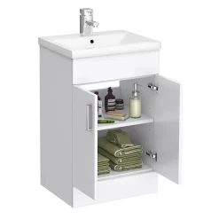 Toreno Basin Unit - 500mm Modern High Gloss White With Mid Edged Basin 8 Toreno Basin Unit - 500mm Modern High Gloss White With Mid Edged Basin -Toreno Bathroom mvme500 d1