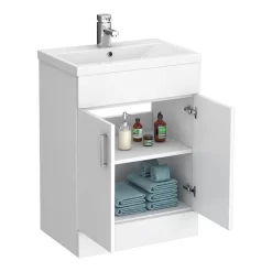 Toreno Basin Unit - 600mm Modern High Gloss White With Mid Edged Basin 10 Toreno Basin Unit - 600mm Modern High Gloss White With Mid Edged Basin -Toreno Bathroom mvme600 detail1