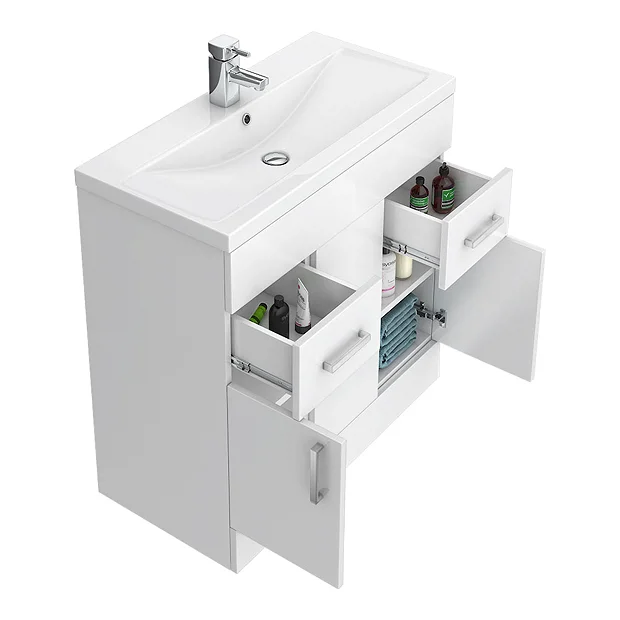 Toreno Basin Unit - 800mm Modern High Gloss White With Mid Edged Basin 6 Toreno Basin Unit - 800mm Modern High Gloss White With Mid Edged Basin - Image 4