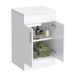 Toreno Floor Standing Countertop Vanity Unit - Gloss White - 505mm With Chrome Handles