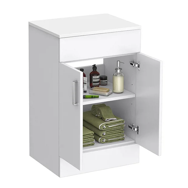 Toreno Floor Standing Countertop Vanity Unit - Gloss White - 505mm With Chrome Handles 3 Toreno Floor Standing Countertop Vanity Unit - Gloss White - 505mm With Chrome Handles