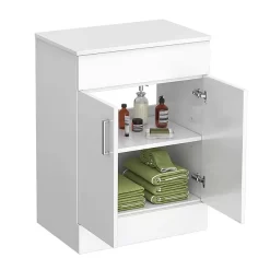 Toreno Floor Standing Countertop Vanity Unit - Gloss White - 605mm With Chrome Handles