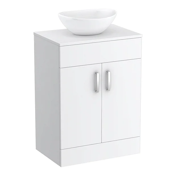 Toreno Countertop Vanity Unit - Gloss White With Chrome Handles - 605mm Inc. Basin 4 Toreno Countertop Vanity Unit - Gloss White With Chrome Handles - 605mm Inc. Basin - Image 2