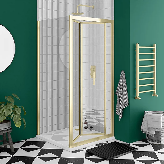 Toreno Brushed Brass 760 X 760mm Bi-Fold Door Shower Enclosure Without Tray 4 Toreno Brushed Brass 760 X 760mm Bi-Fold Door Shower Enclosure Without Tray - Image 2