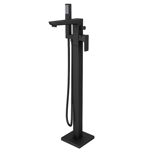 Toreno Modern Matt Black Floor Mounted Free-standing Bath Shower Mixer 4 Toreno Modern Matt Black Floor Mounted Free-standing Bath Shower Mixer - Image 2