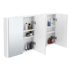 Toreno White Minimalist 4 Door Mirror Cabinet - W1200 X D110mm